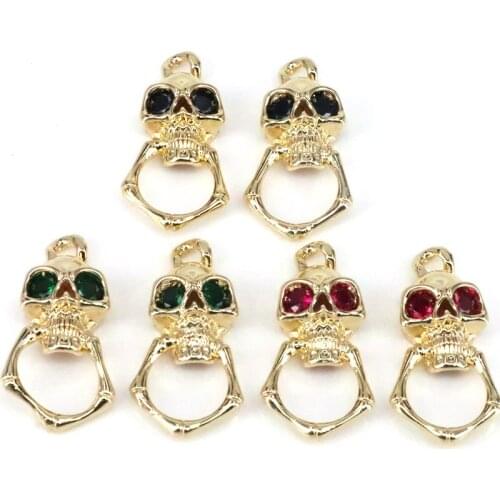 5Pcs ,CZ Micro Pave Colorful Eye Skull Shape Pendant/Charm,Cubic Zirconia Charm, Necklace Bracelet Charm Pendant,38x19mm