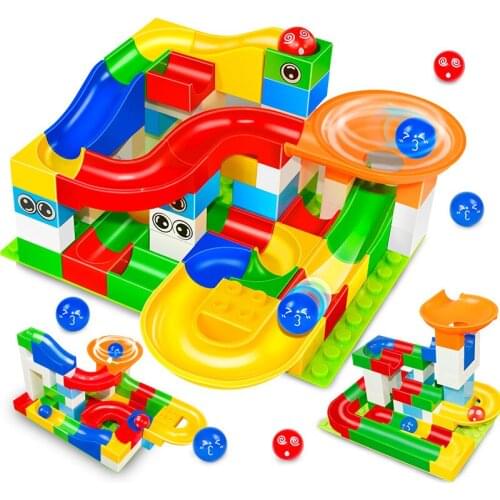 54Pcs Marble Race Run Maze Ball Track Model Duplo Building Blocks Sets Funnel Slide Educational Brinquedos Bricks Kits Kids Toys