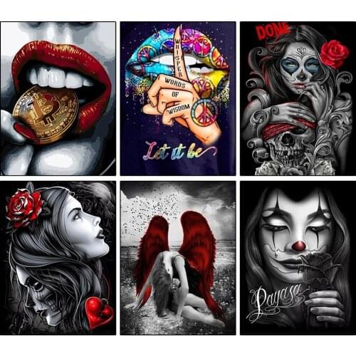5D Diy Square/Round Diamond Embroidery Skull Woman Mosaic Diamond Painting Personality Cross Stitch Rhinestone Home Decoration
