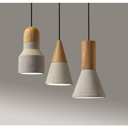 Retro cement lamp Loft Industrial lustre Droplight Design Art Studio Wood Concrete Pendant Lights hanging with Cement Shade Grey