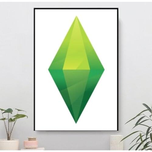 The Sims Plumbob T Shirt Poster Home Decoration Wall Pictures for Living Room Canvas Painting Waterproof