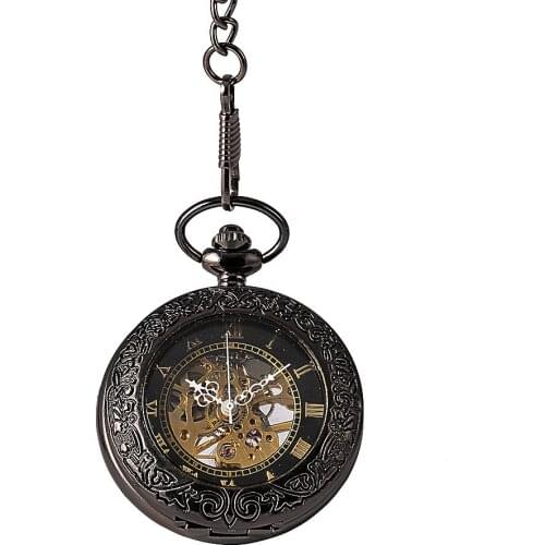 Hot Selling Black Roman Dial Mechanical Pocket Watch Vintage Hand Wind Pocket Watch Wholesale