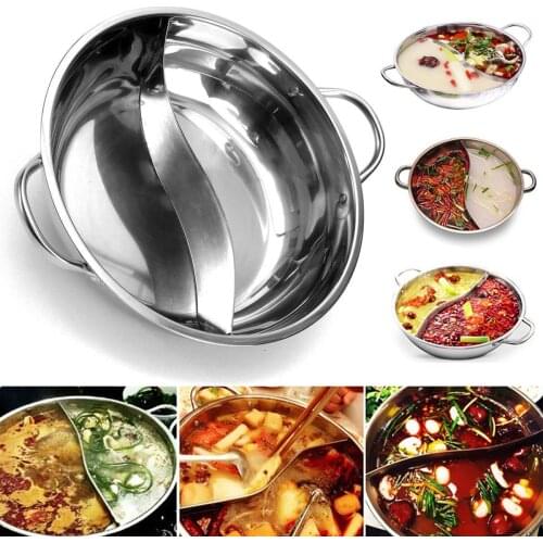 Stainless Steel Pot Twin Divided Chinese Hot pot Induction Cooker Gas Stove Home Kitchen Compatible Cookware Soup Cooking Pot