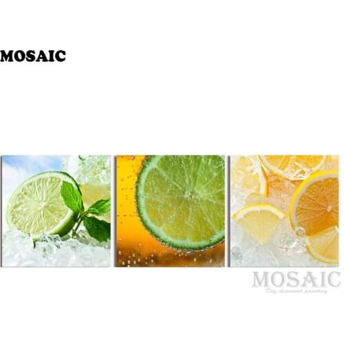 3pcs,Lemon fruit Diamond Painting Cross Stitch Kitchen Decor DIY Full Square Diamond Embroidery Mosaic Sale Picture Triptych
