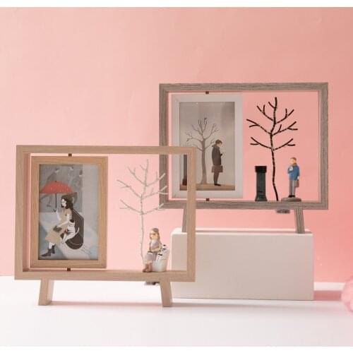 Creative 6 inch Wooden Photo Frame With LED Light Couple Rotating Desktop Decoration Picture Frames Ornament