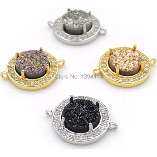 20*15*5mm Micro Pave Clear CZ Round Settings Agat e Druse Connectors Fit For Making DIY Bracelets Jewelry