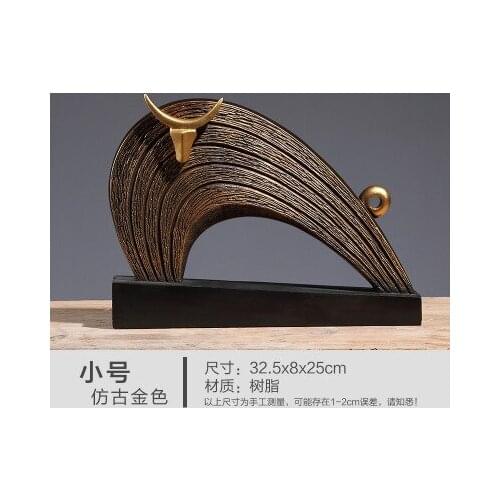 Small antique old Resins are decorated Gold ancient ways Flying ox living room decoration creative animal office