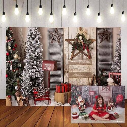 Mehofond Photography Background Christmas Tree Retro Vintage Wooden Wall Door Gift Decoration Photocall Photo Studio Backdrop