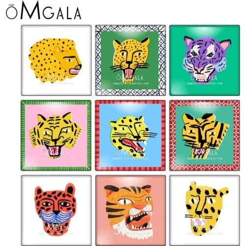 Fashion funny tiger leopard head illustrations 10pcs 12mm/20mm/25mm/30mm photo glass cabochon demo flat back Making findings
