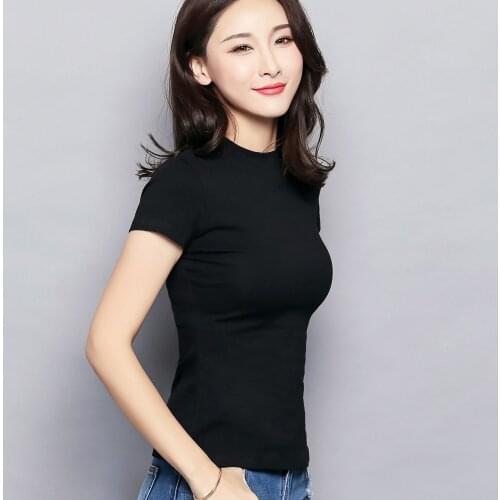 MRMT 2021 Brand New Womens Sexy T Shirt Half High Collar Solid Color Short-sleeved Women T-shirt for Female Tops Tshirt