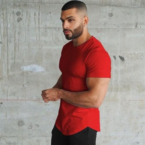 O-Neck T Shirt Men 2021 Fitness Sports Breathable and Quick-drying Stretch Solid Color Arc Hem T-shirt New Tees Tops Summer