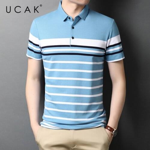 UCAK Brand Classic Striped Turn-down Collar Short Sleeve T-Shirts Summer New Streetwear Tops Casual Cotton T Shirt Homme U5518
