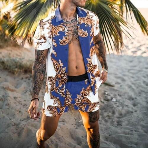 2021 Summer Hot-sale Men Sets Hawaiian Short Sleeve Casual Print Shirts Breathable Shorts Holiday Beach Men Suits 2 Pieces S-3XL