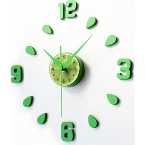 New Arrival Green Lemon Design sticker EVA 30CM-60CM kitchen wall clock colour large decorative 3d diy wall clock big