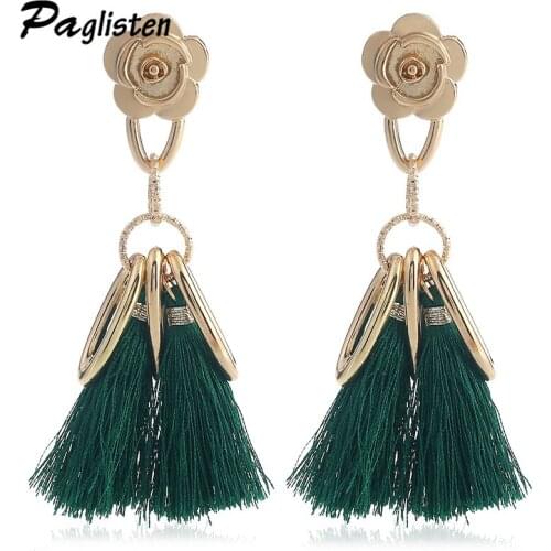 PAGlisten bohemian tassel earrings hanging drops for women statement earrings vintage Flowers earring jewelry 6 colors ZA101