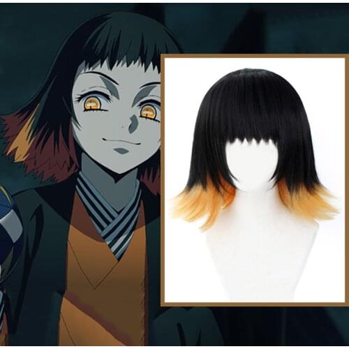 Anime Comic Demon Slayer Kimetsu no Yaiba Cosplay Wigs Susamaru Cosplay Wig Heat Resistant Synthetic Wig Short Hairs Black