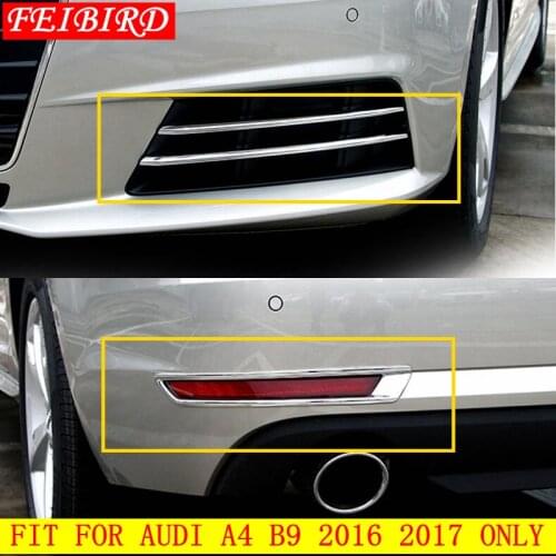 Fit For Audi A4 B9 2016 2017 ABS Bright Rear + Front Foglight Fog Lamp Lights Bezel Eyelid Eyebrow Decoration Frame Cover Trim