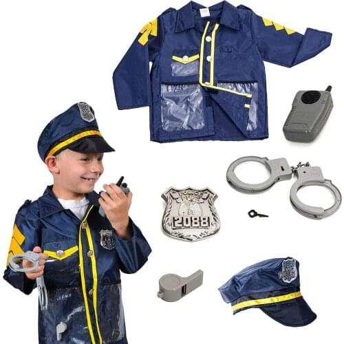 Police Costume for Kids (6pcs set) chilren cosplay policeman for 3-7years child
