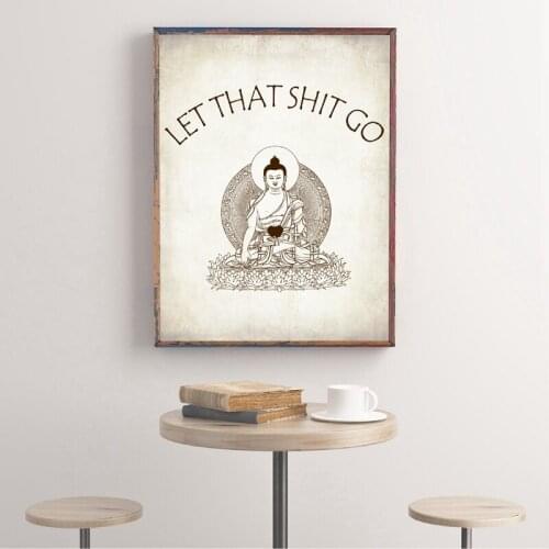 Let That Shit Go Wall Art Print Yoga Poster Wall Decor , Funny Quote Zen Vintage Art Picture Canvas Painting Home Decoration