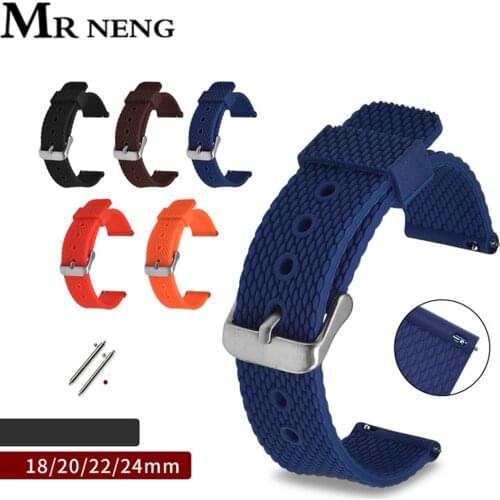 Silicone Watchband Diver Watch Band Rubber Watch Strap with Brushed Stainless Steel Buckle Clasp Watch Strap 18 20 22 24mm