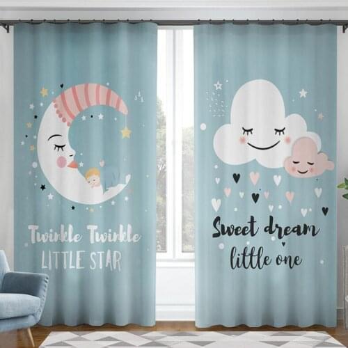 Nordic Cartoon Moon Cloud Curtains for Kids Bedroom Beautiful Boys Girls Room Curtains Drapes Ready Made Window Curtain Blackout