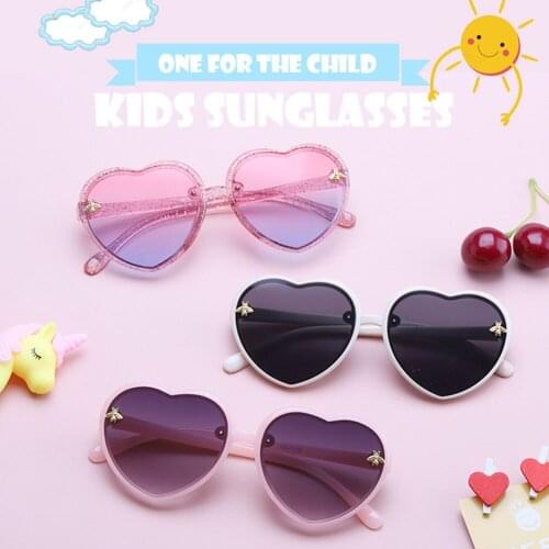 New Lovely Heart Kids Sunglasses Children Retro Cute Cartoon Bee Pink Sun Glasses Frame Girls Boys Baby Eyeglasses Fashion Gafas