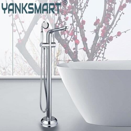 Ouboni Modern Chrome Brass Single Handle Bathtub Tap 51012/6677 Solid Brass Floor Mount Free Stand Tub Shower Mixer Faucet