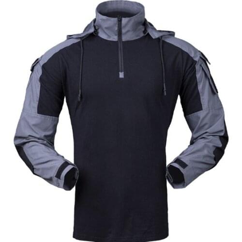 Tactical Hooded Camo Uniform Military Shirt Army Fan CS Field Shooting Training Combat Tops Men Outdoor Sport Hiking Shirts