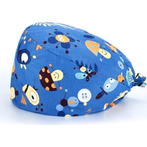 Unisex anime printing scrubs caps Multicolor buttons surgicals cap adjustable pet store work nursing hats beauty salon scrub hat