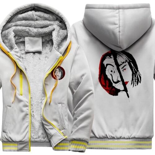 La casa de papel Keep Warm Thicken Jackets For Mens Hip Hop Dark Blue Hooded Korean Style Leisure Zipper Retro moletom masculino