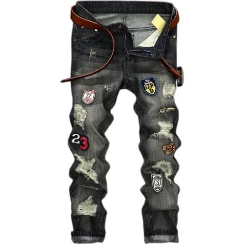 Four Seasons Jeans Mens Popular Young Mens Ripped Skinny Zipper Slim Fit Casual Pants Trousers Jeans Men