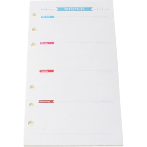 6 Holes Refill Inner Paper Week Month Plan To do List for A6 Loose Leaf Notebook