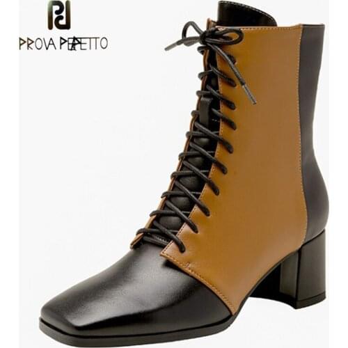 New Product Fashion Temperament Color Matching Square Head Side Zipper Cross Strap Design Elegant High-heeled Short Boots Women