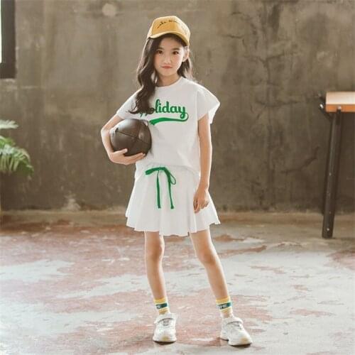 2-9 Years Big Girls Clothing Sets Summer Casual Letter Print Short Sleeve T-Shirt Skirt 2pcs Kids Clothes Tracksuit For Girl New