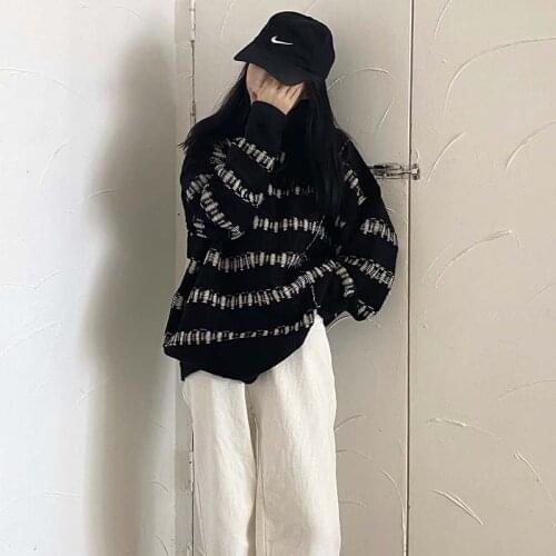 Spring Autumn Retro Lazy Wind Ladies Mid-Length Sweater Korean Version Loose Pullover Knit Round Neck Top Female Fashion G1306