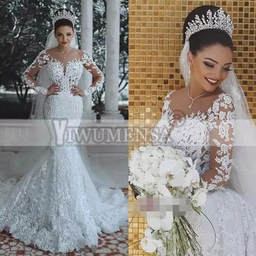 2020 Latest Mermaid Boho Wedding Dress Plus Size Crystal Beading Appliques Long Sleeves Bridal Wedding Gowns Custom Made Dresses