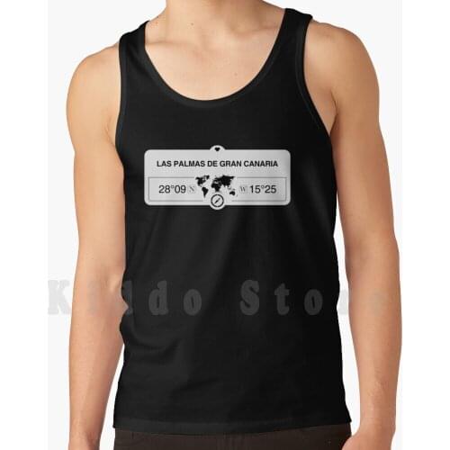 De Gran Canaria Canary Islands With World Map Gps Coordinates And Compass Tank Tops Vest 100% Cotton De Gran