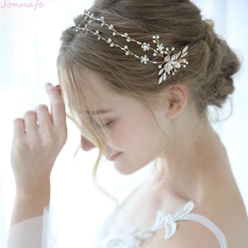 Jonnafe Gold Floral Rhinestone Women Head Chain Bridal Hair Accessories Crystal Hair Vine For Wedding Prom Headband