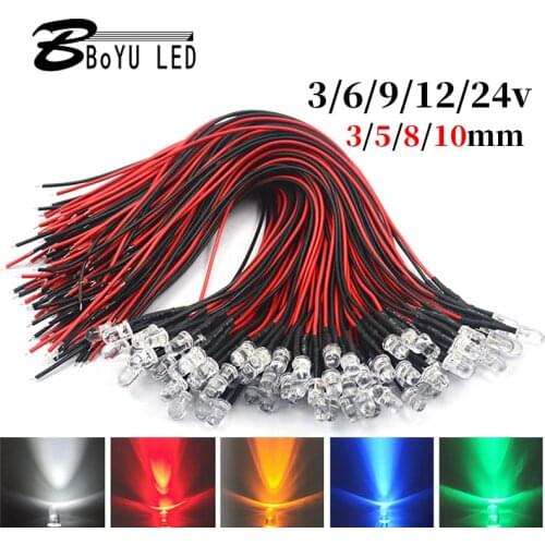 20pcs 3mm/5mm/10mm In-line LED lamp bead power signal light LED LED with wire lamp bead toy car indicator decorative lamp
