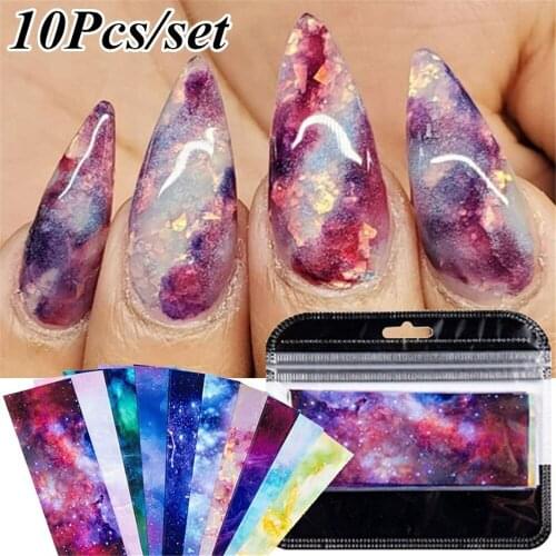 10Pcs Nails Holographic Nail Foils Marble Pattern Nail Sticker Nail Art Transfer Foils Manicuring DIY Tips Sticker Decoration