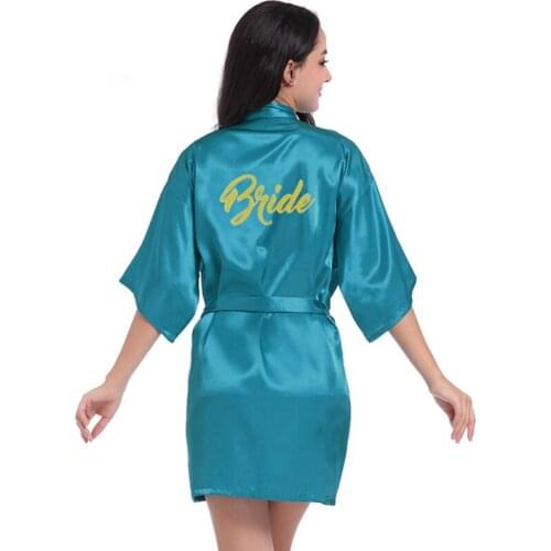 16 Colors Teal Champagne White Silver Pink Satin Silk Bathrobe Bride Robes For Women Bridal Gift Wedding Robe Pajamas Dress Gown