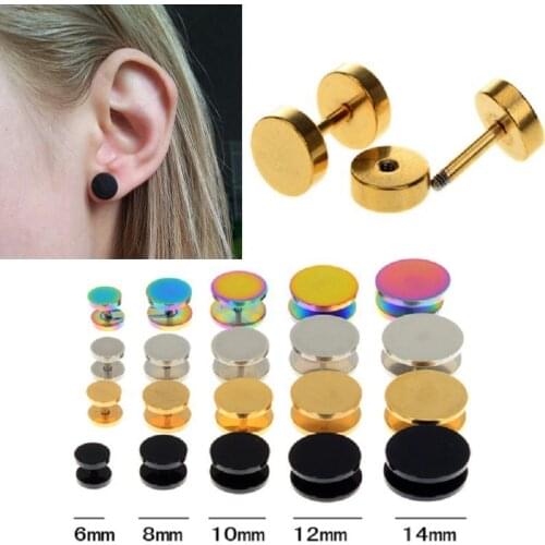 2Pcs Black Gold 6-14mm Surgical Steel Cheater Faux Fake Ear Plugs Flesh Tunnel Gauges Tapers Stretcher Earring Piercing Jewelry