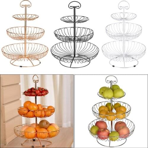 3 Layers Wire Basket Stand Kitchen Countertop Organizer Fruit Vegetable Bowl Black