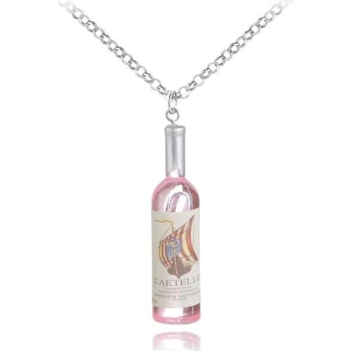 30 new Simulation Mini Red The Wine Bottle Pendant Necklace Geometric shape Resin The Wine Bottle Pendant Wish European jewelry