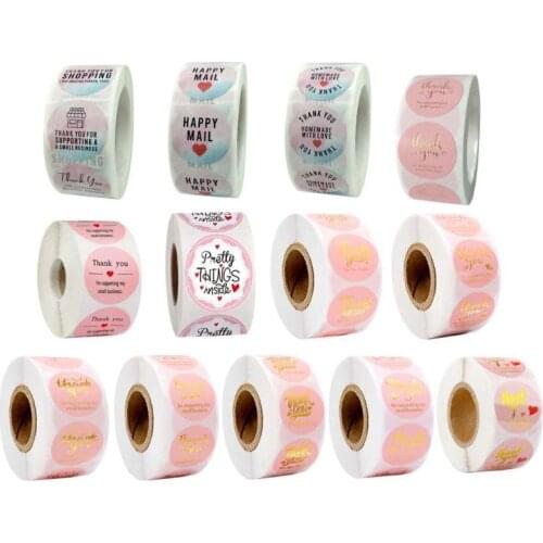500pcs/roll Pink DIY Handmade Thank You Stickers Wedding Package Seal Labels