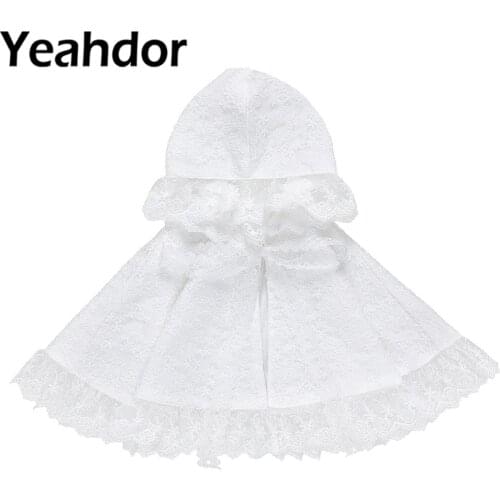 White Baby Girls Lace Hooded Cloak Hoodie Cardigan Self Tie Cardigans Flower Girls Coat Shawl Wedding Wraps Infants Clothing