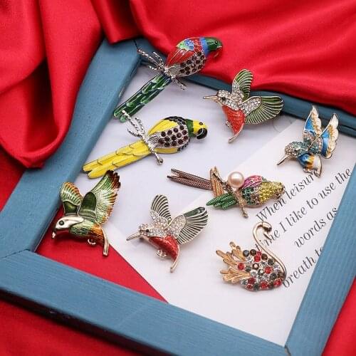 Cute-Enamel Brooches Colorful Sweet-Birds Decoration Gift Colorful Oiling Painting Glass Stones