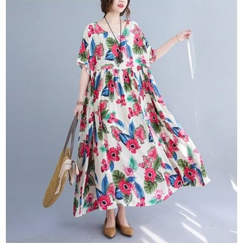 One Piece Dresses For Women 2021 Summer Dress Robe Femme Linen Robe Fleurie Maxi Dress Women Vestido Boho Sundresses 4XL 5XL 6XL