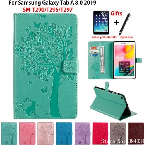 Case For Samsung galaxy tab A 8.0 2019 SM-T290 SM-T295 T290 T295 T297 Cover Funda Tablet Cat Tree Pattern Flip Stand Shell +Gift