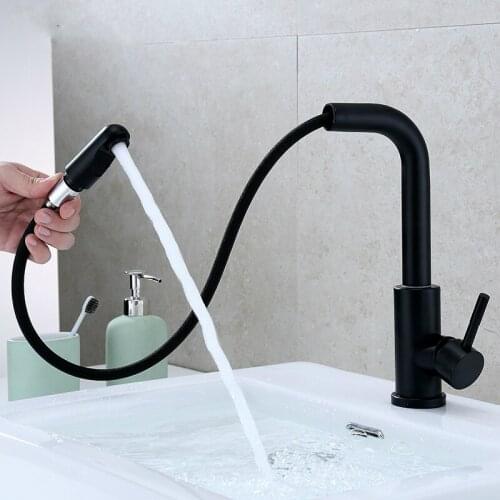 Black Modern Single Handle Free Rotating SUS304 Stainless Steel Kitchen Sink Faucet, Deck Mount Pot Filler Faucet, Matt Black